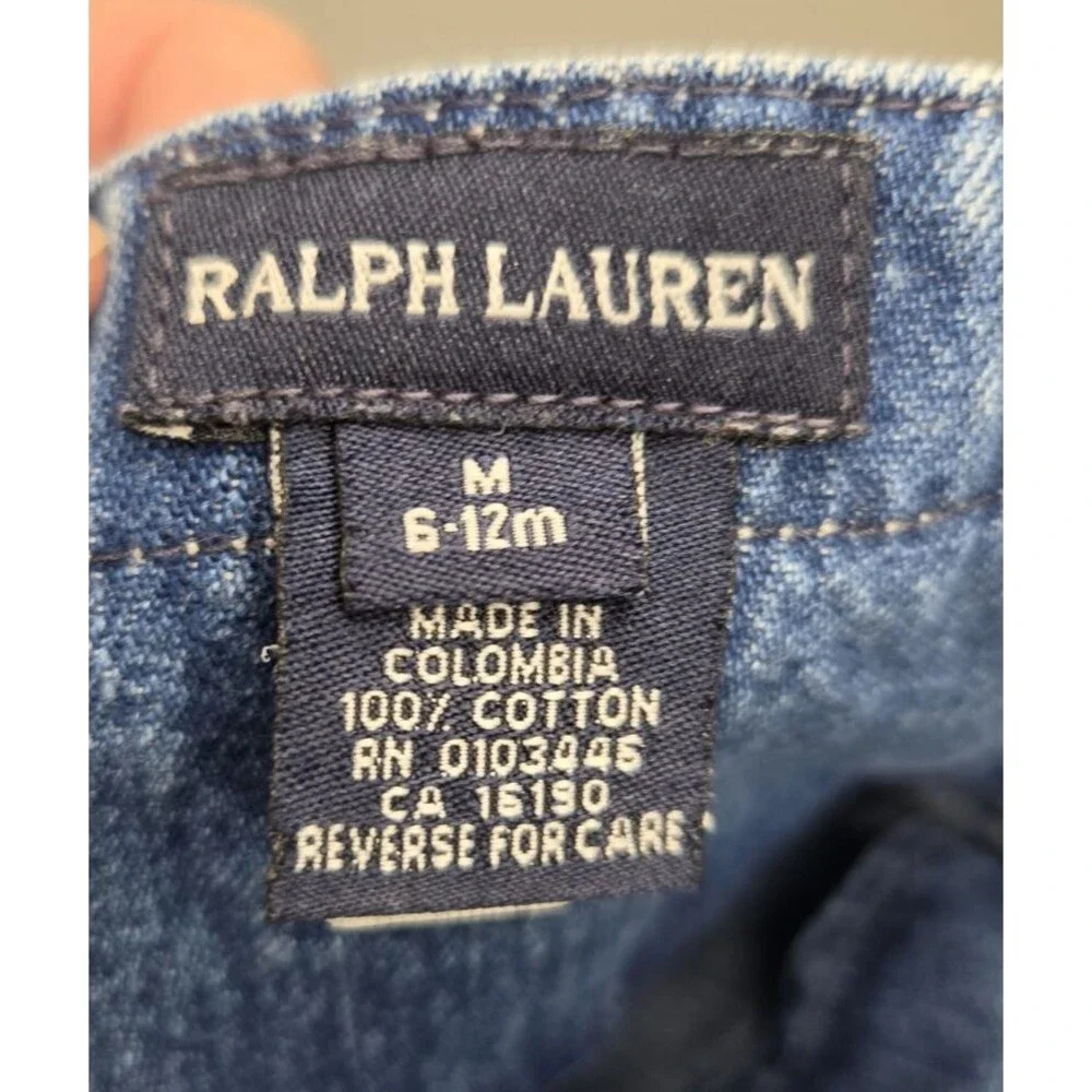 Vtg Ralph Lauren Infant Girls 6-12 Month Denim Jumper Dress Polo Bear Y2K